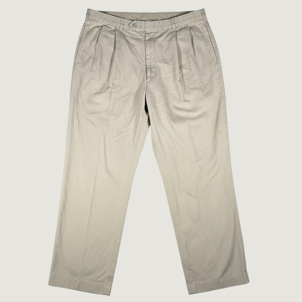 VTG Brooks Brothers Mens 38 Khaki Pleated Chino Pants Cuffed 90s USA Tan 3919